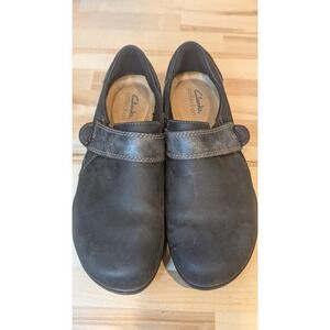 Clarks‎ Collection Leather Clogs Comfort Slip On Shoes Black Wide 9.5